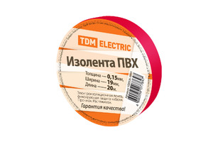 Изолента ПВХ 0,15*19 мм Красная 20 метров TDM - картинка 1