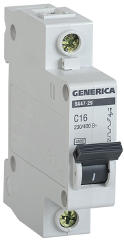 Автомат 1Р ВА 47-29 16 А 4,5кА х-ка С GENERICA ИЭК - картинка 1